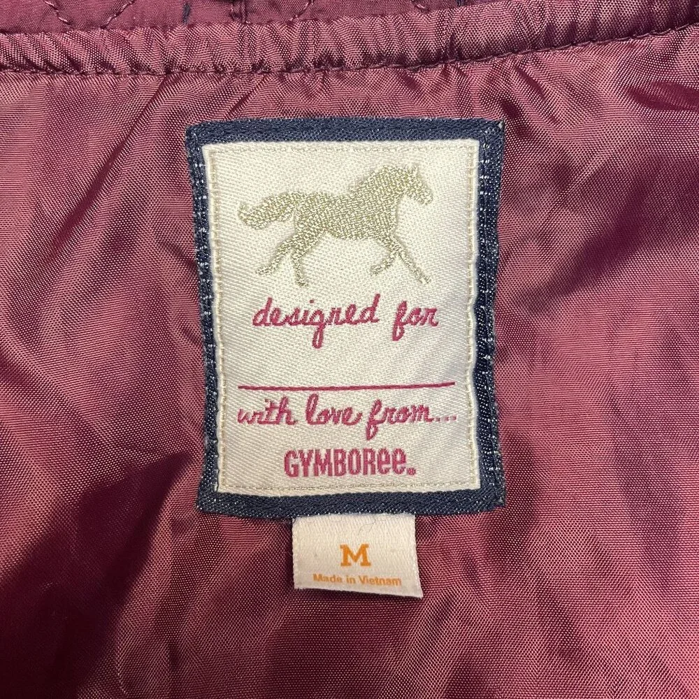 Gymboree Old Money Equestrian Quilted Jacket Girl Medium Burgundy Pockets Preppy
